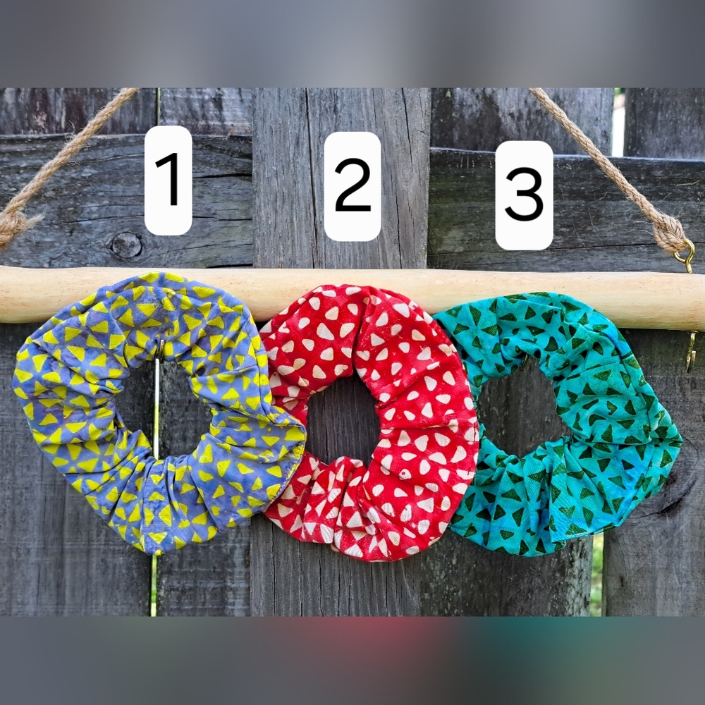 ONE Colorful Batik Cotton Scrunchie Hair Tie Red Green Purple Dotted Prints